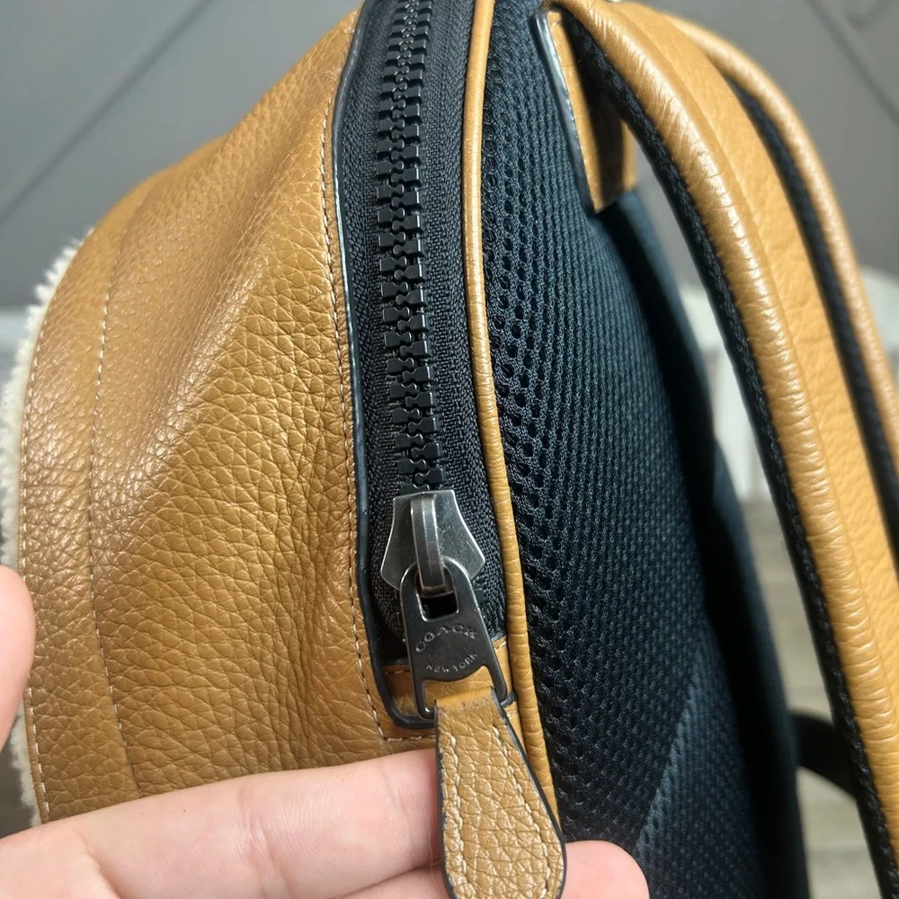 Coach Tan Shearling Motif West Backpack Bag CE437 Ginger Pebble Leather